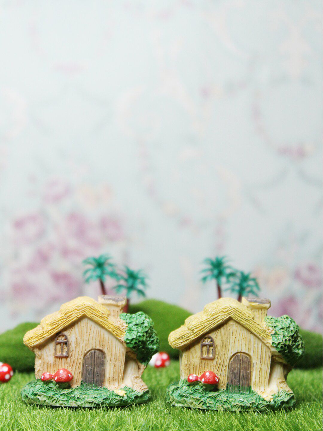 Wonderland Set of 2 Brown & Green Resin House Miniature Fairy Garden Toys Price in India