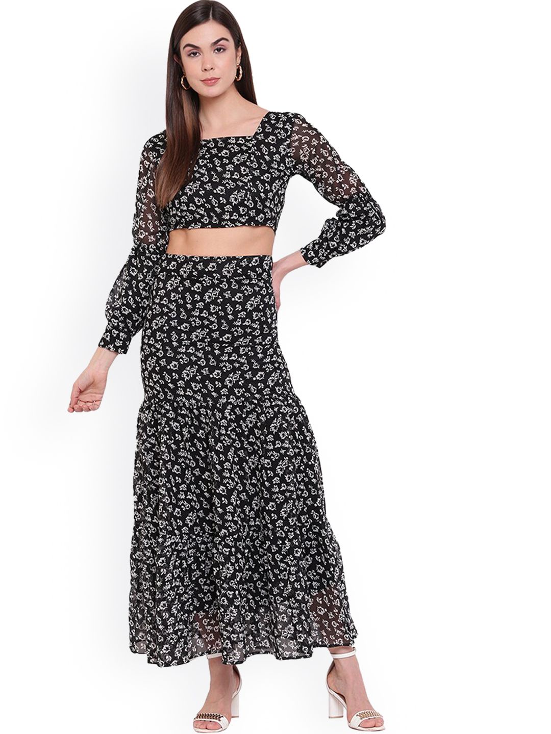 Ashnaina Women Black & White Printed Top & Skirt Set Price in India