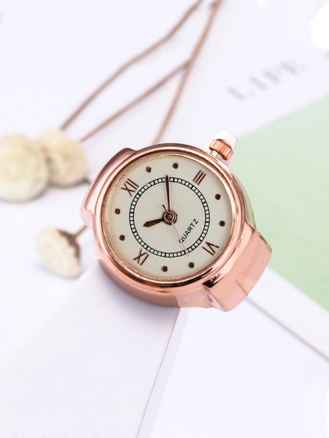 Yellow Chimes Rose-Gold-Plated Dial Analog Watch Stretchable Finger Ring Price in India