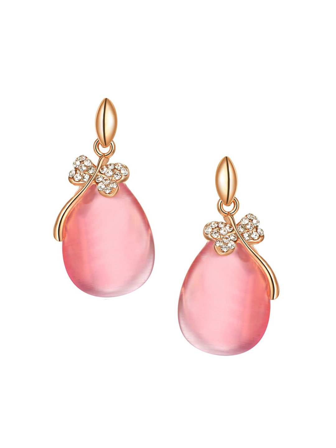 Yellow Chimes Pink Silver Plated Contemporary Opal Crystal Drop Earrings Price in India