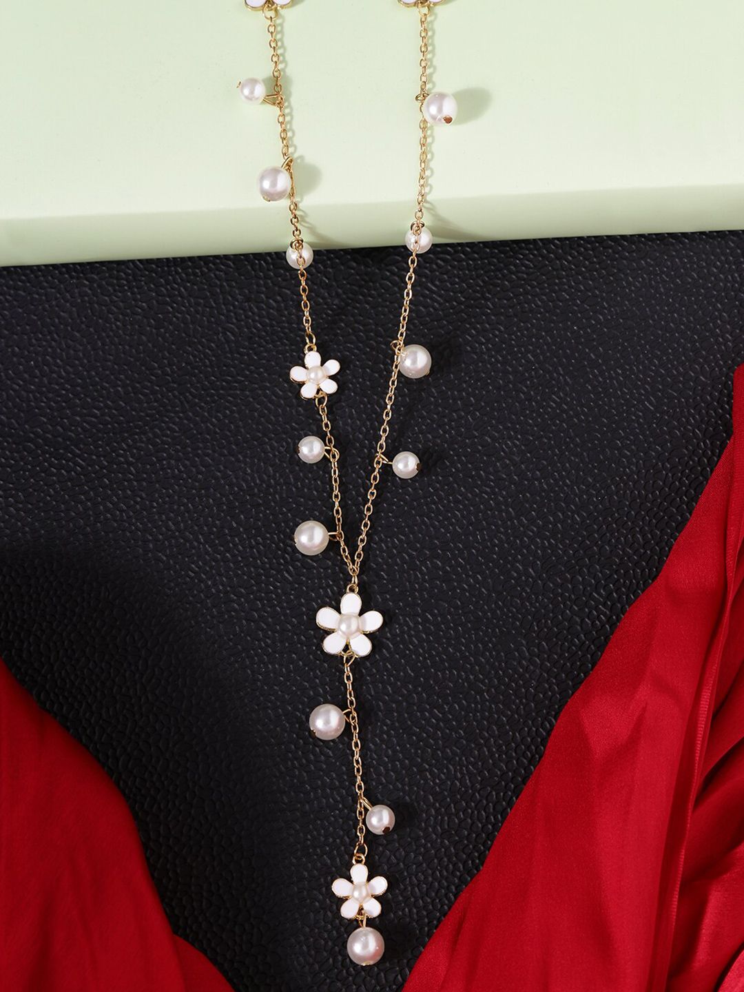 Yellow Chimes Women White & Gold-Plated Floral Pearl Necklace Price in India