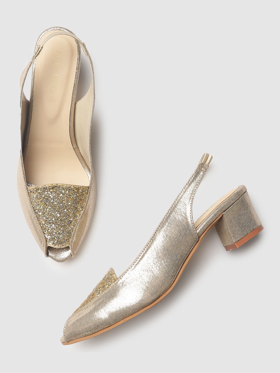 Marc Loire Gold-Toned Embellished PU Block Peep Toes Price in India