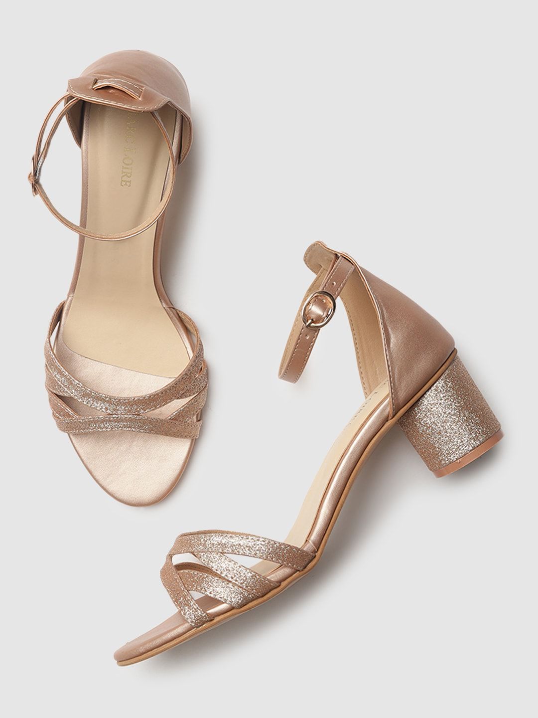 Marc Loire Rose Gold Embellished \Block Sandals Price in India