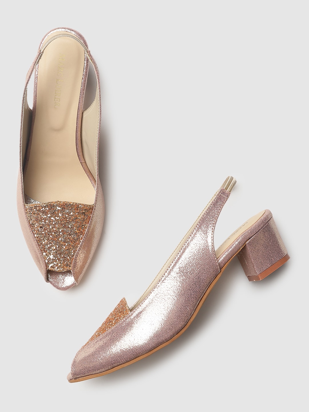 Marc Loire Rose Gold Embellished PU Block Peep Toes Price in India