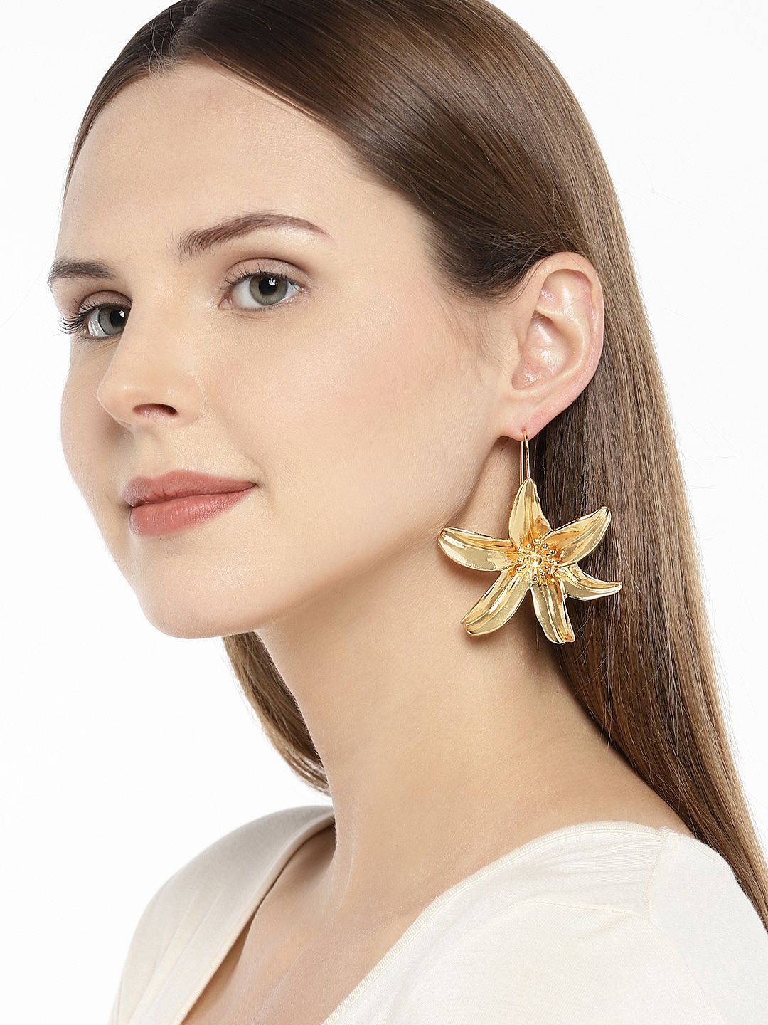 OOMPH Gold-Toned Floral Drop Earrings Price in India
