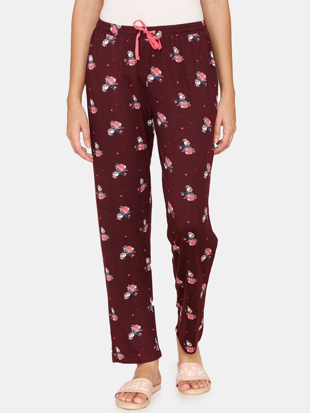 Zivame Women Maroon & Pink Rudolph Printed Lounge Pants Price in India