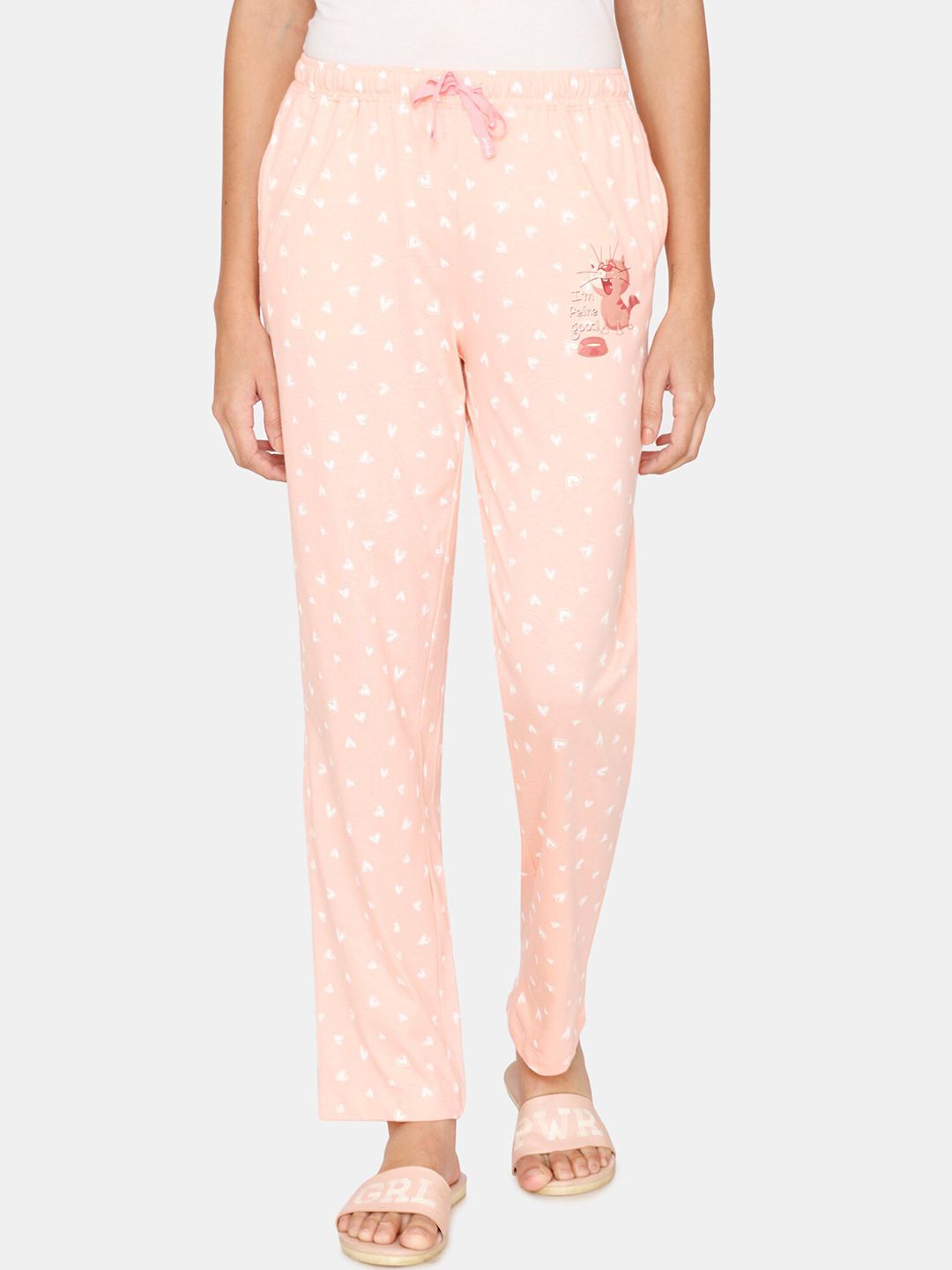 Zivame Women Pink Printed Pure Cotton Lounge Pant Price in India