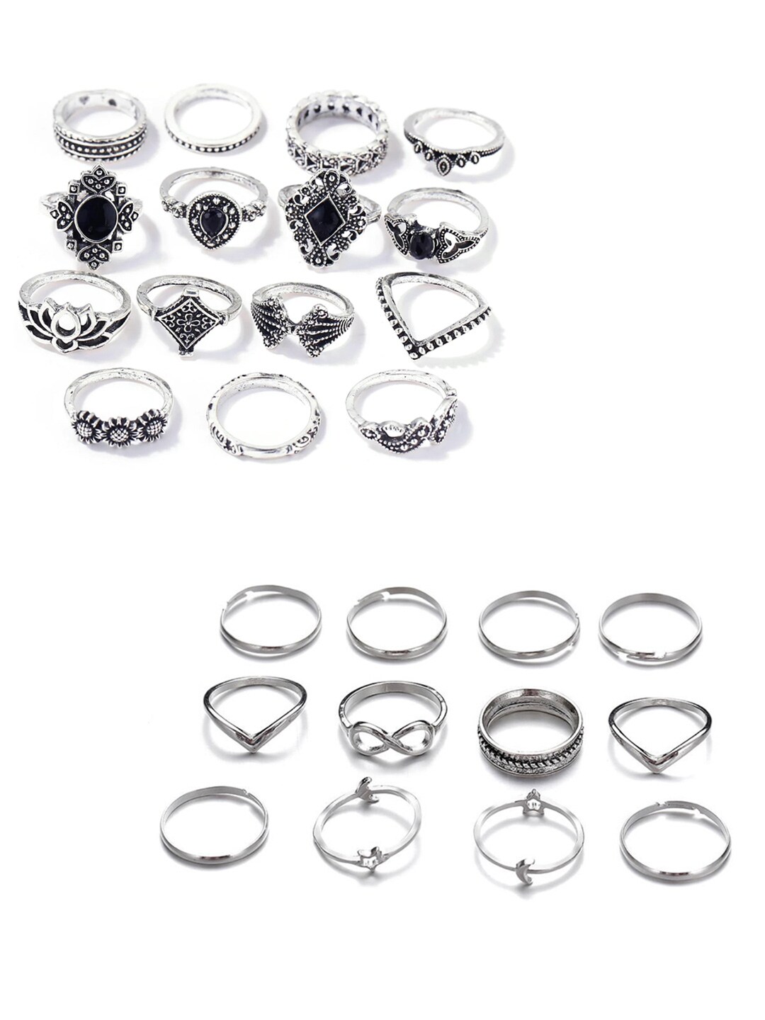 Vembley Set Of 24 Silver-Plated & Black CZ Studded Finger Ring Price in India