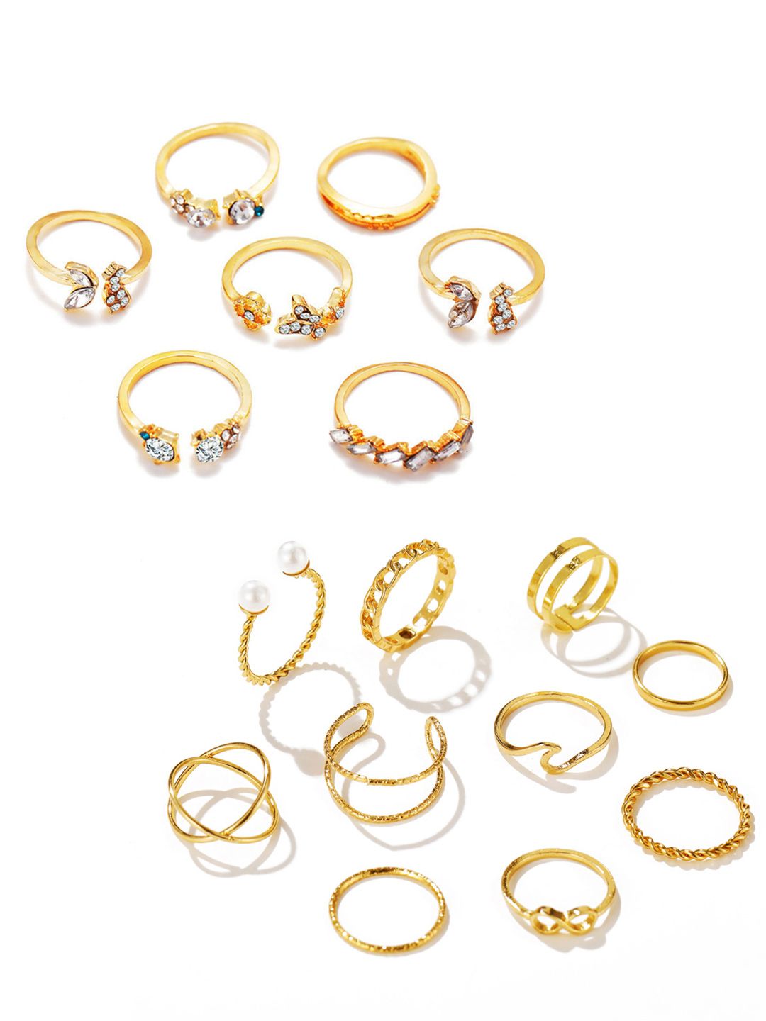 Vembley Set of 17 Gold Plated & White Crystal Studded Butterfly Ring Price in India