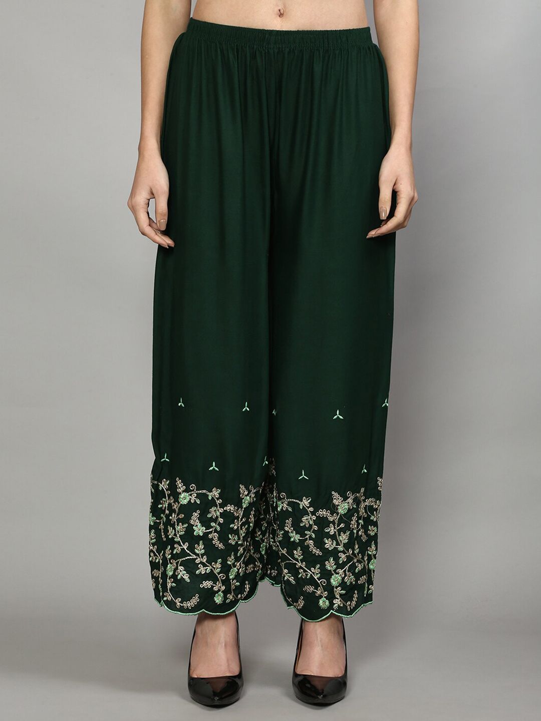 GRACIT Women Green Floral Embroidered Palazzos Price in India