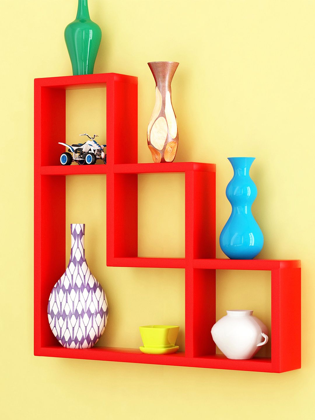 HOME SPARKLE Red Engineered Wood L Shaped Wall Rack Price in India