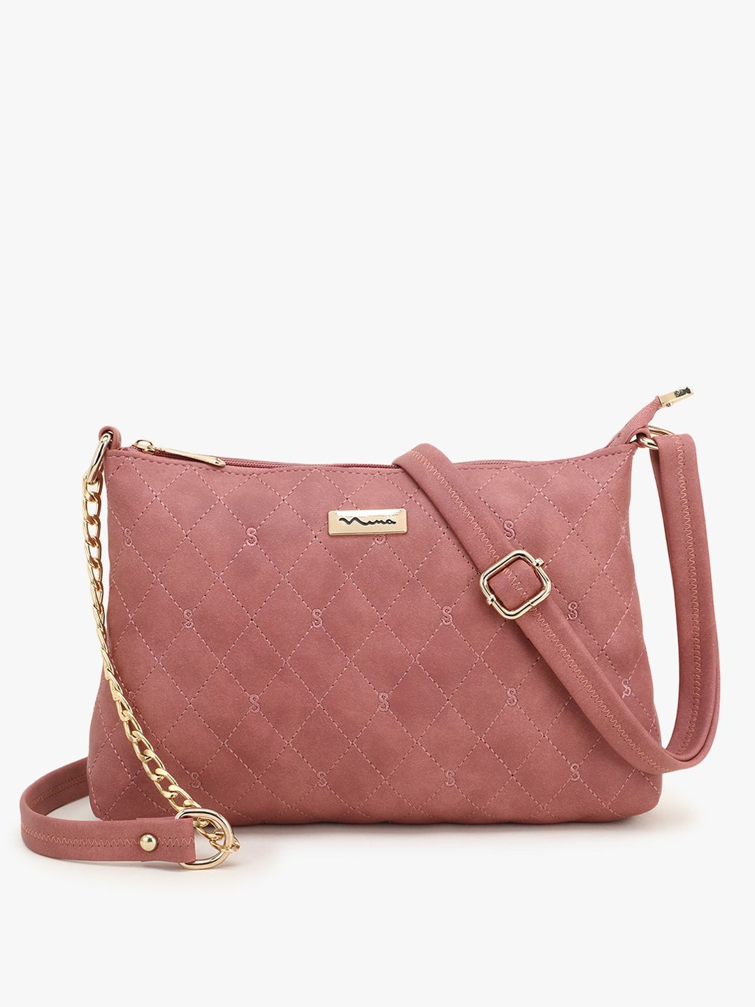 SHINING STAR Peach-Coloured Textured PU Structured Sling Bag with Quilted Price in India