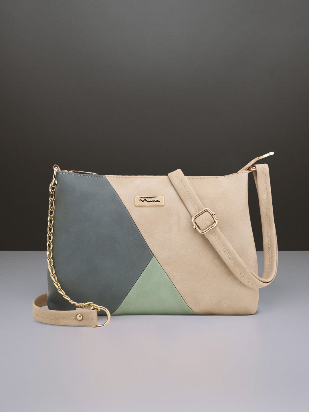 SHINING STAR Cream-Coloured Colourblocked Structured Sling Bag Price in India