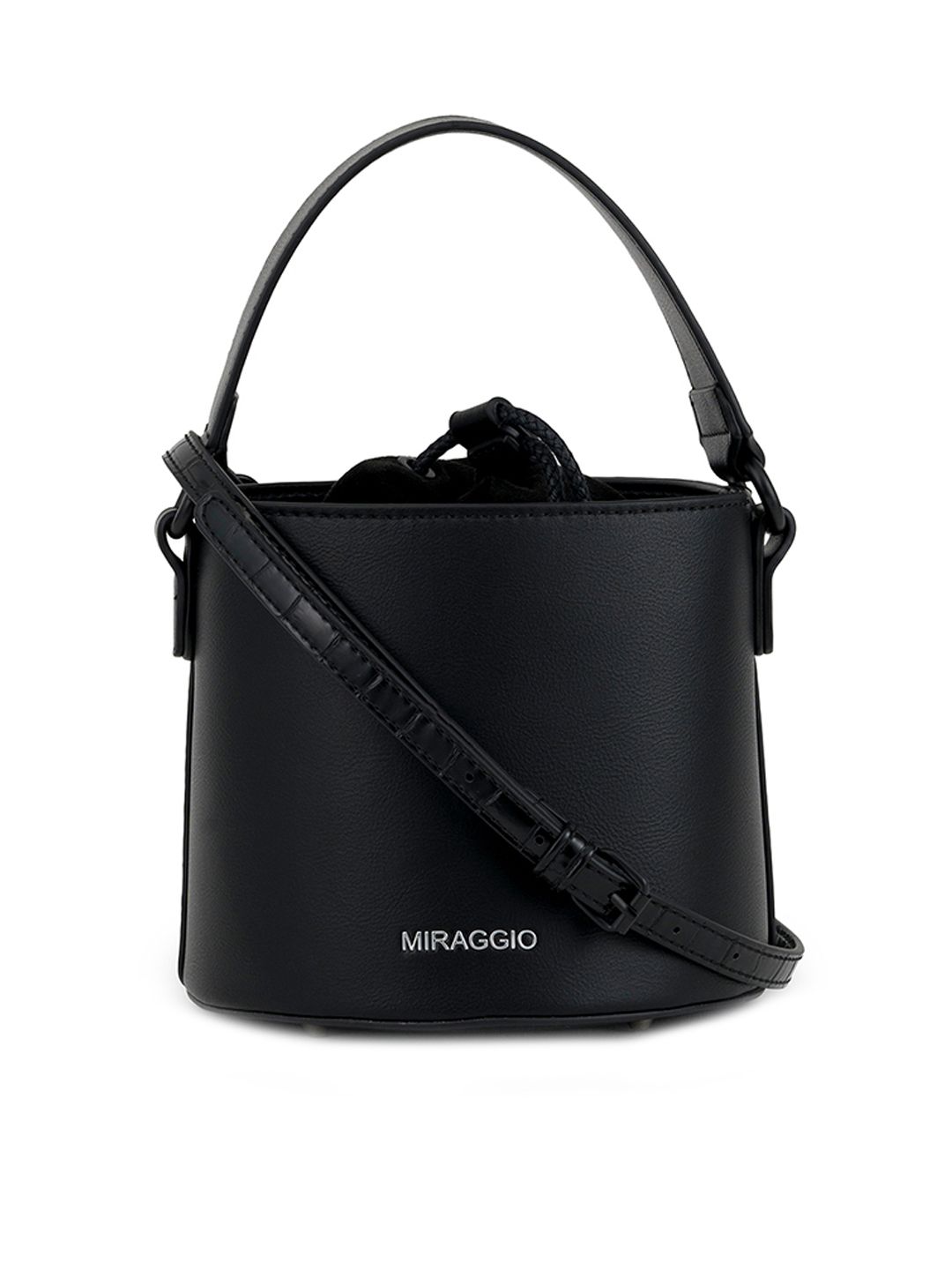 MIRAGGIO Black PU Bucket Sling Bag Price in India