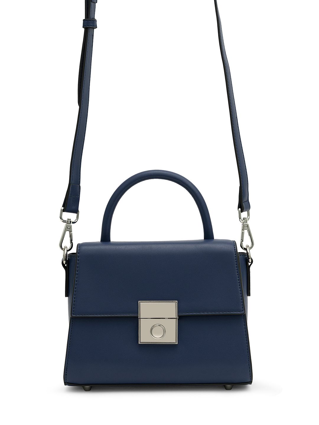 MIRAGGIO Navy Blue PU Structured Satchel Price in India