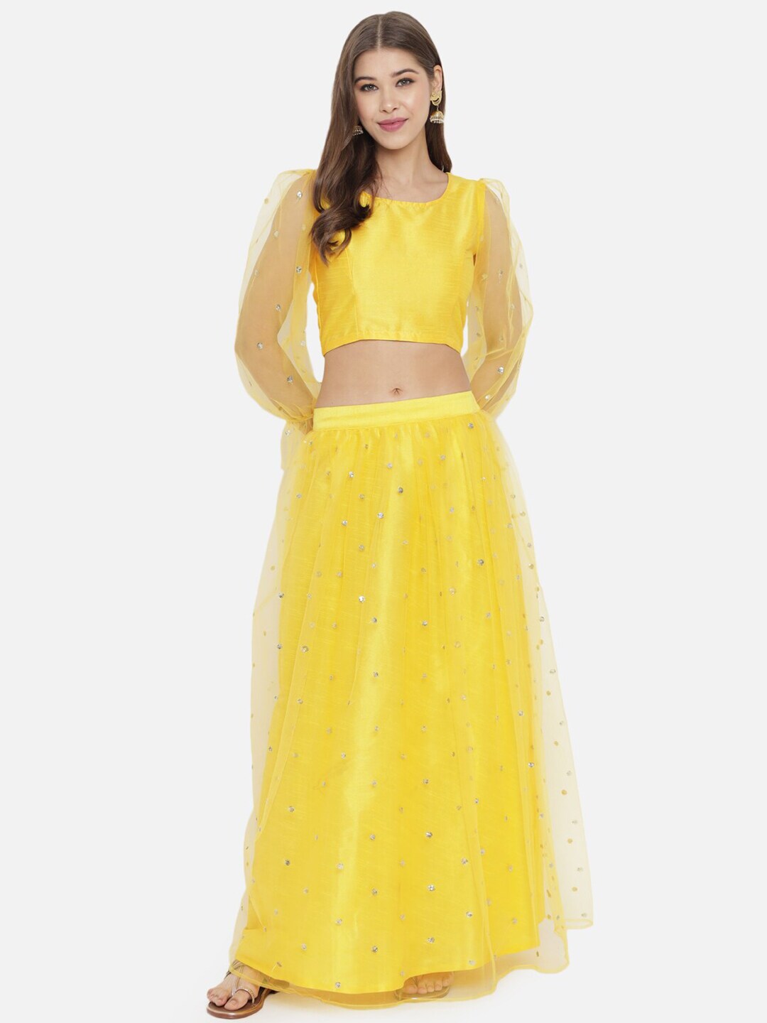 studio rasa Yellow Embroidered Sequinned Ready to Wear Lehenga & Choli Price in India