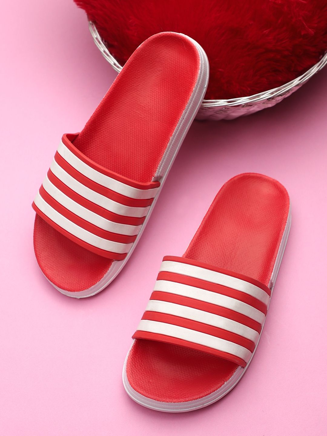 Pampy Angel Women Red & White Printed Rubber Sliders Price in India