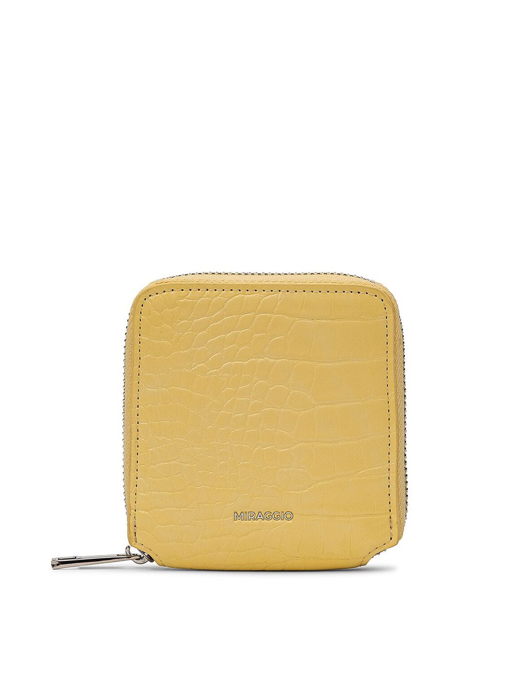 MIRAGGIO Women Yellow Textured PU Zip Around Wallet Price in India