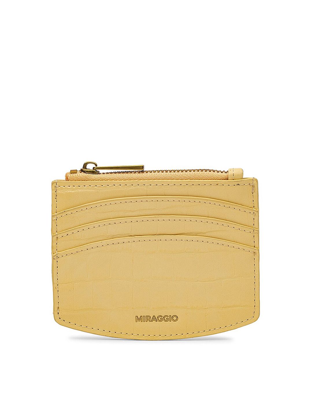 MIRAGGIO Women Yellow Textured PU Card Holder Price in India