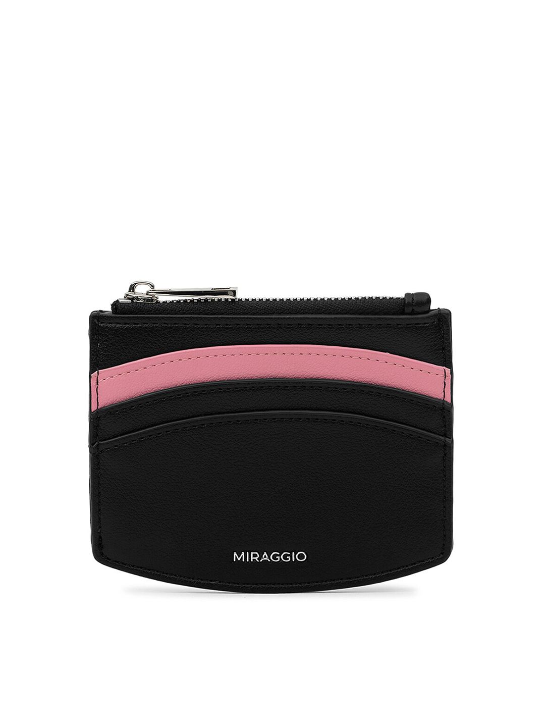 MIRAGGIO Women Black & Pink Textured Card Holder Price in India