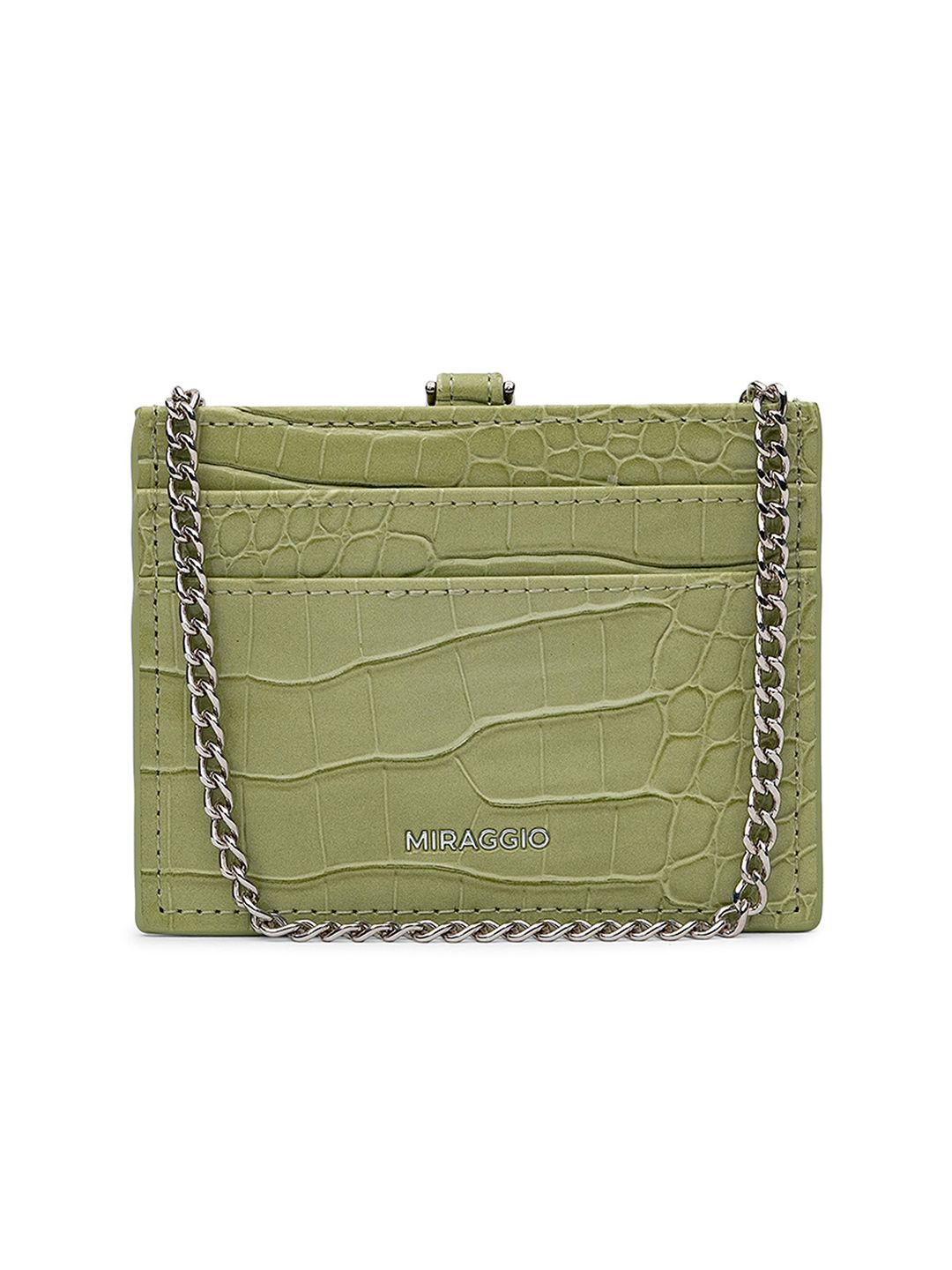 MIRAGGIO Women Green Textured Card Holder Price in India