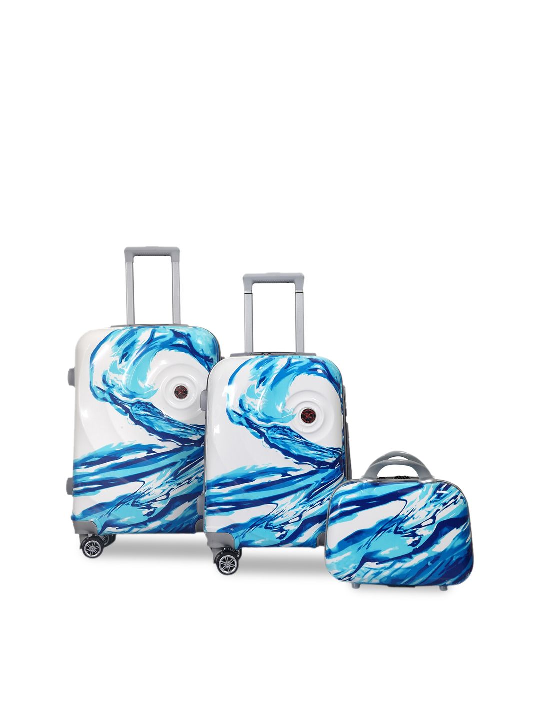 Polo Class Set Of 3 Blue & White Printed Trolley Bags With Vanity Bag Price in India