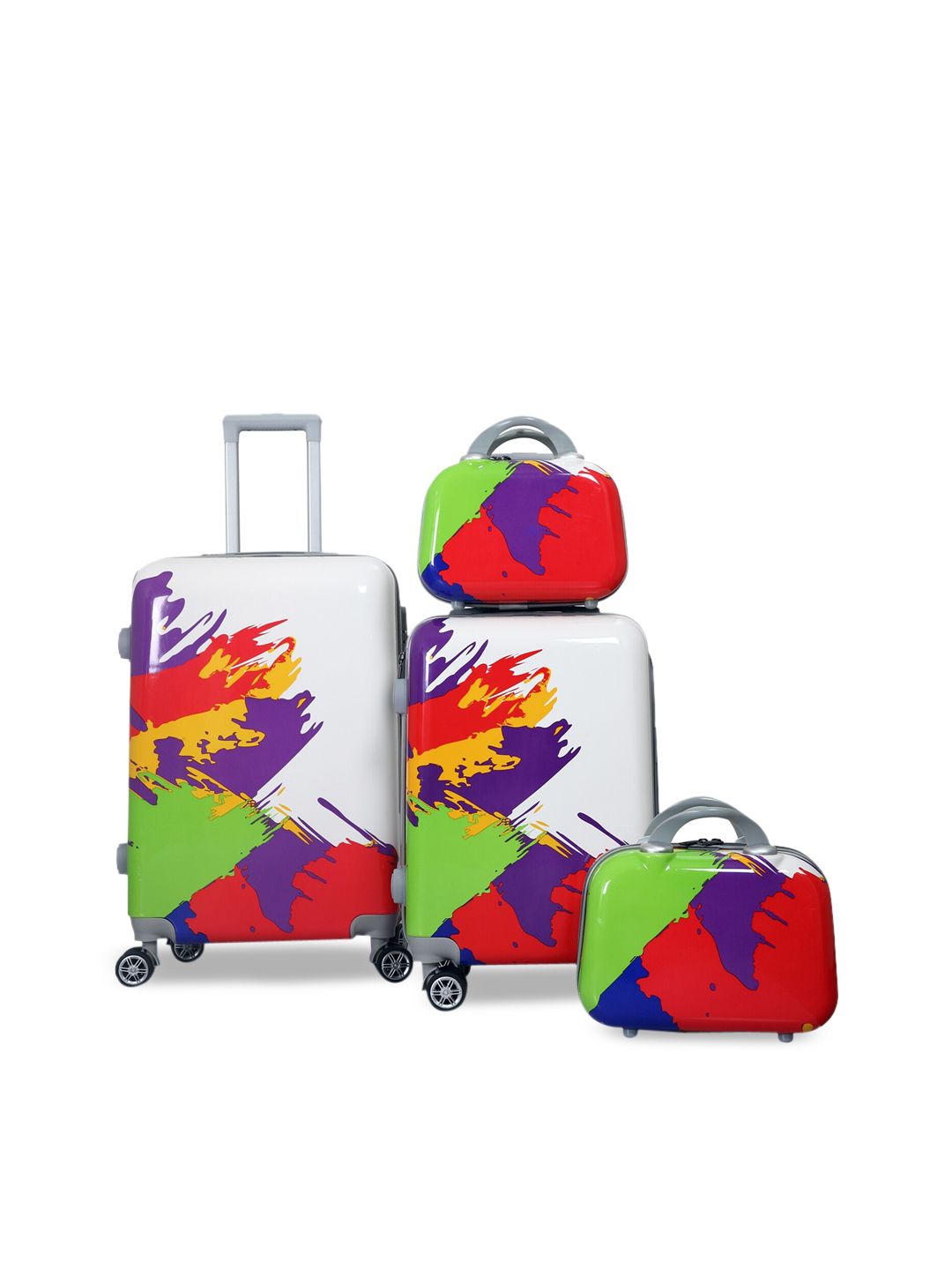 Polo Class Set Of 4 Printed Hard Case Luggage Trolley & Vanity Bag Price in India