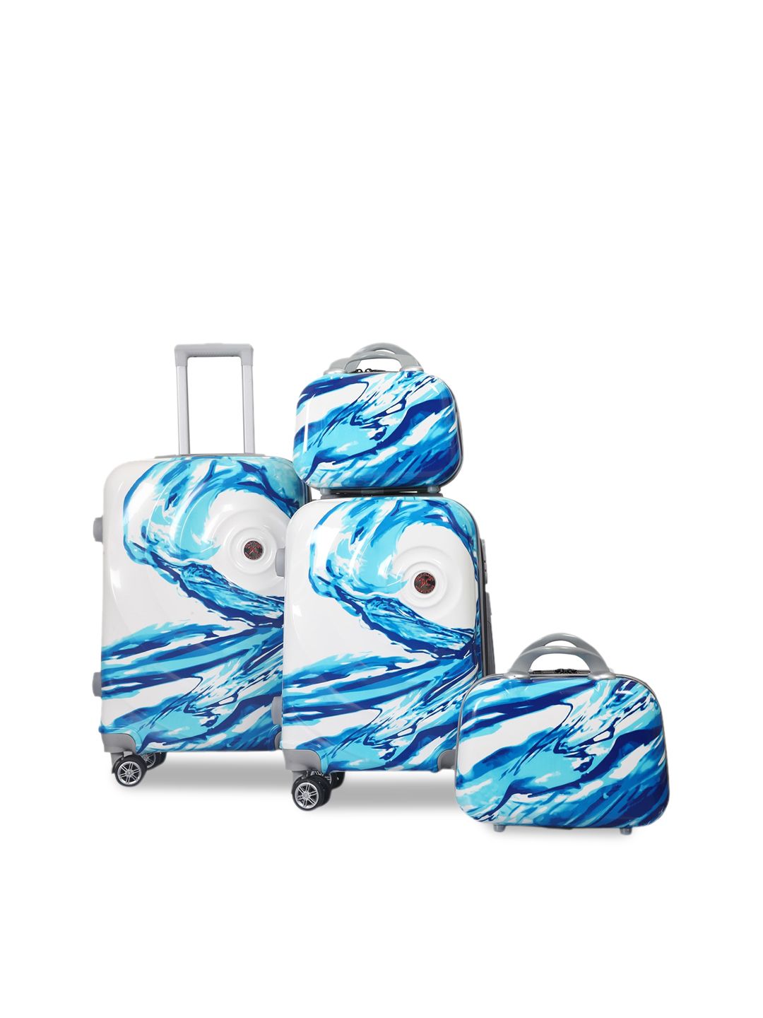 Polo Class Set Of 4 Blue & White Printed Hard-Sided Trolley Suitcases Price in India