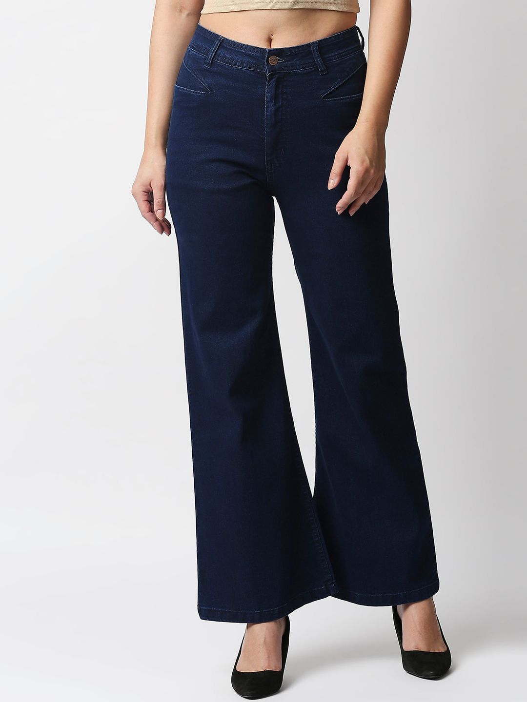 High Star Women Navy Blue Wide Leg High-Rise Stretchable Jeans Price in India