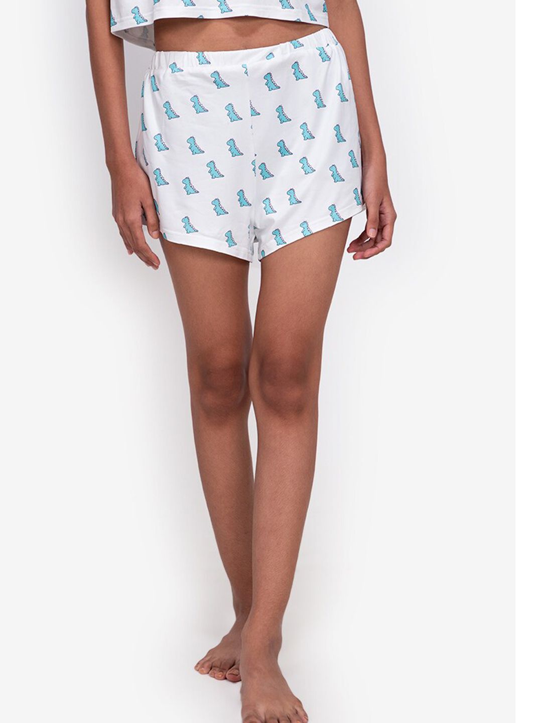 ZALORA BASICS Women White & Blue Printed Lounge Shorts Price in India