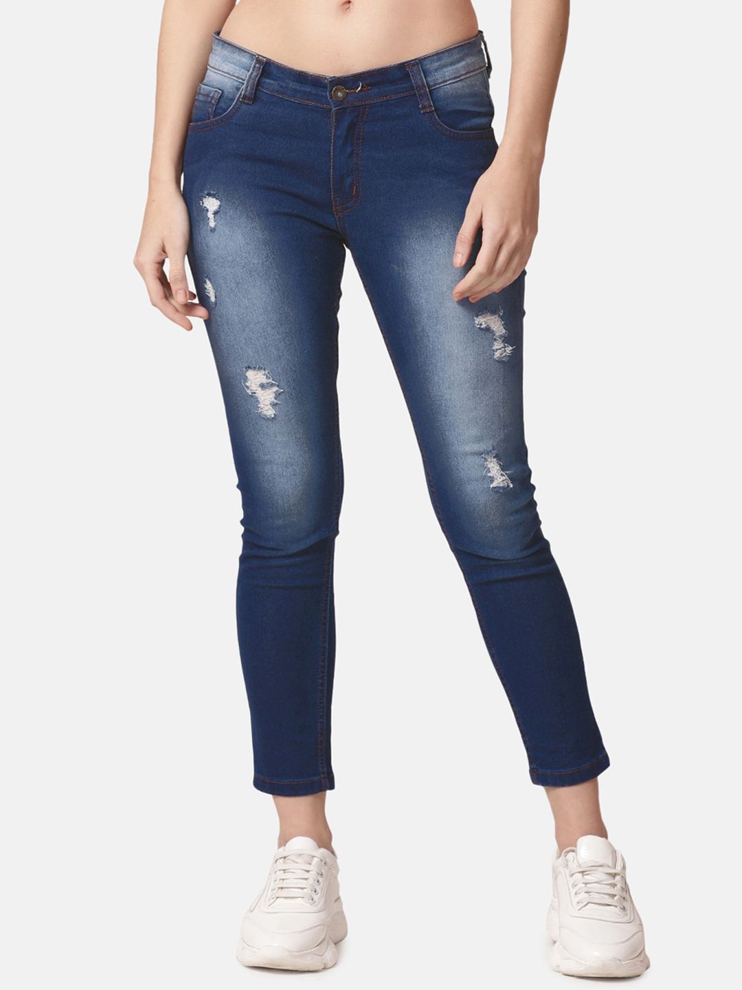 Selvia Women Blue Skinny Fit Mildly Distressed Heavy Fade Stretchable Jeans Price in India