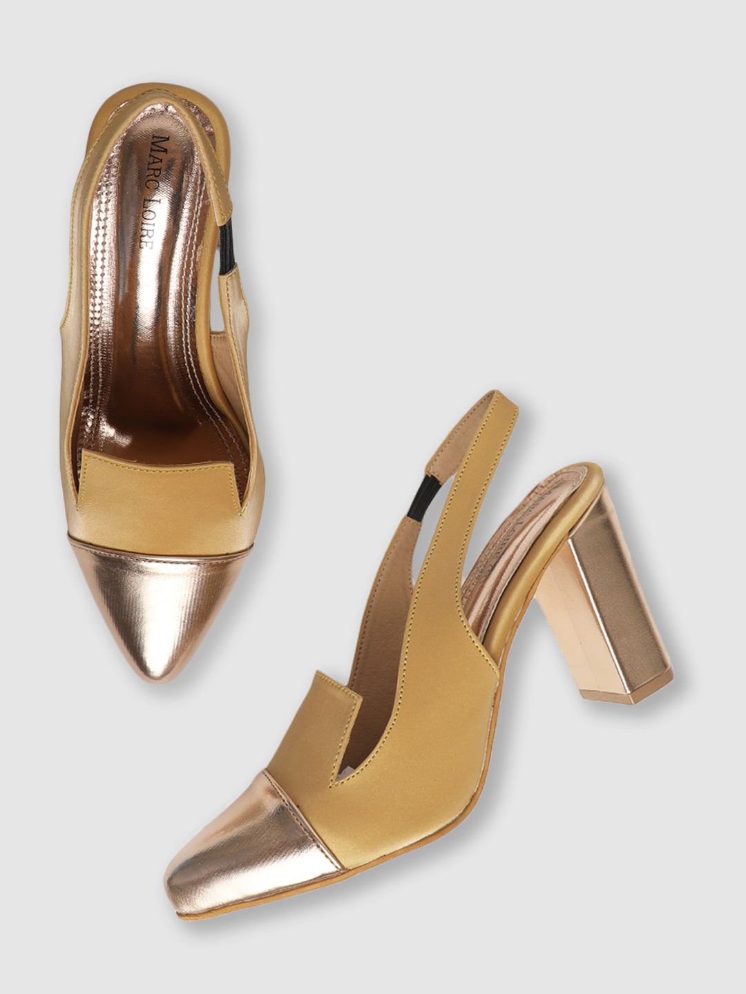 Marc Loire Mustard & Gold Toned Block Pumps Price in India