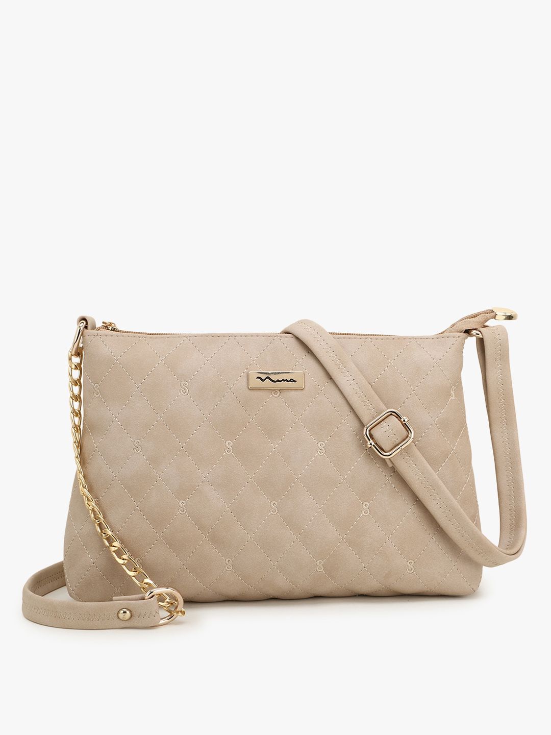SHINING STAR Cream-Coloured Textured PU Structured Sling Bag with Quilted Price in India