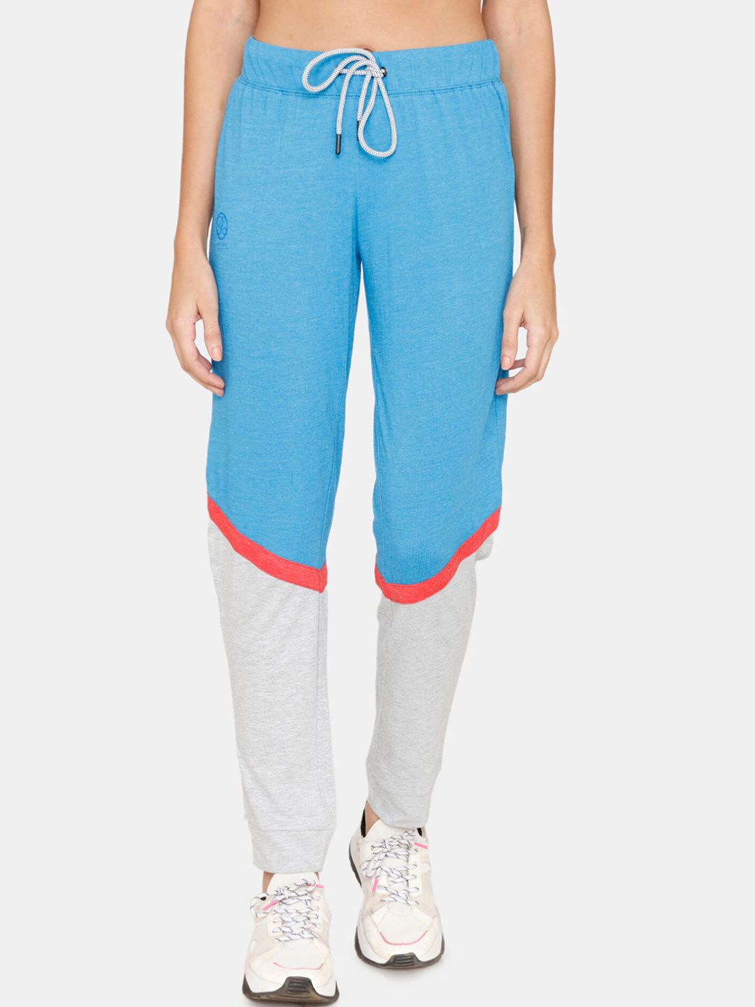 Rosaline by Zivame Women Blue & Grey Colourblocked Relaxed-Fit Track Pants Price in India