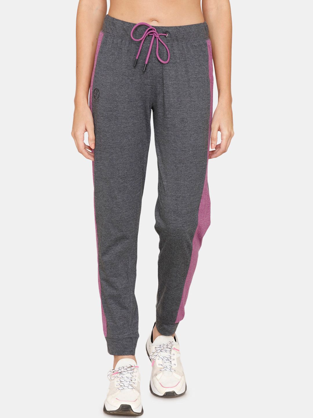 Rosaline by Zivame Women Grey & Pink Solid Straight-Fit Joggers Price in India