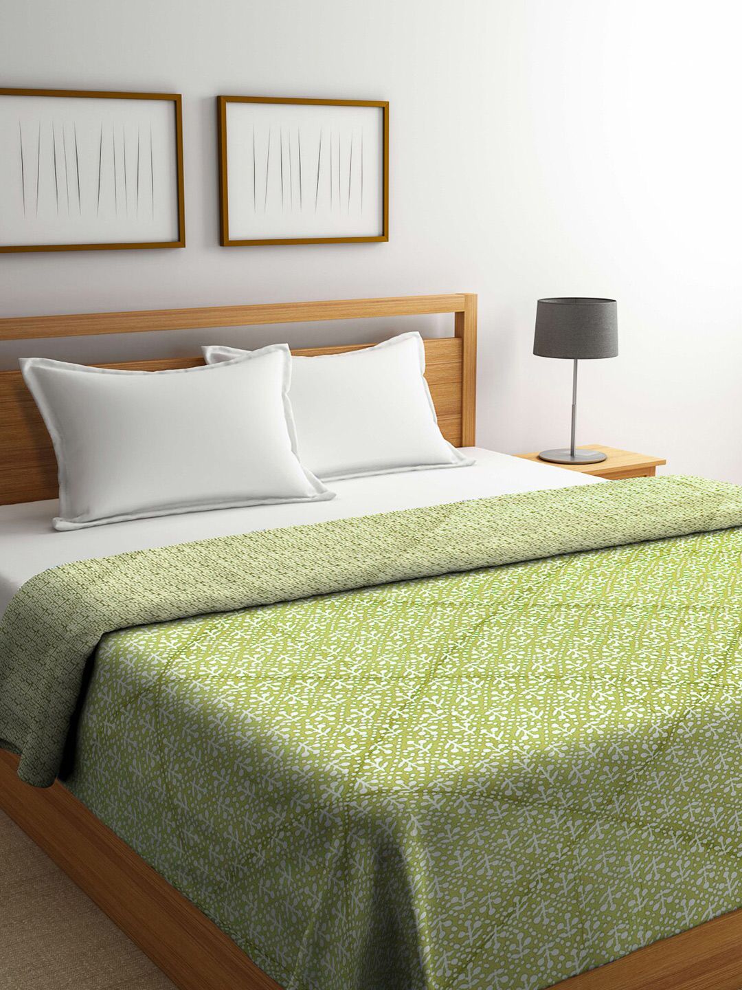 KLOTTHE Green Abstract Printed 600 GSM Mild Winter Jaypuri Double Bed Quilt Price in India