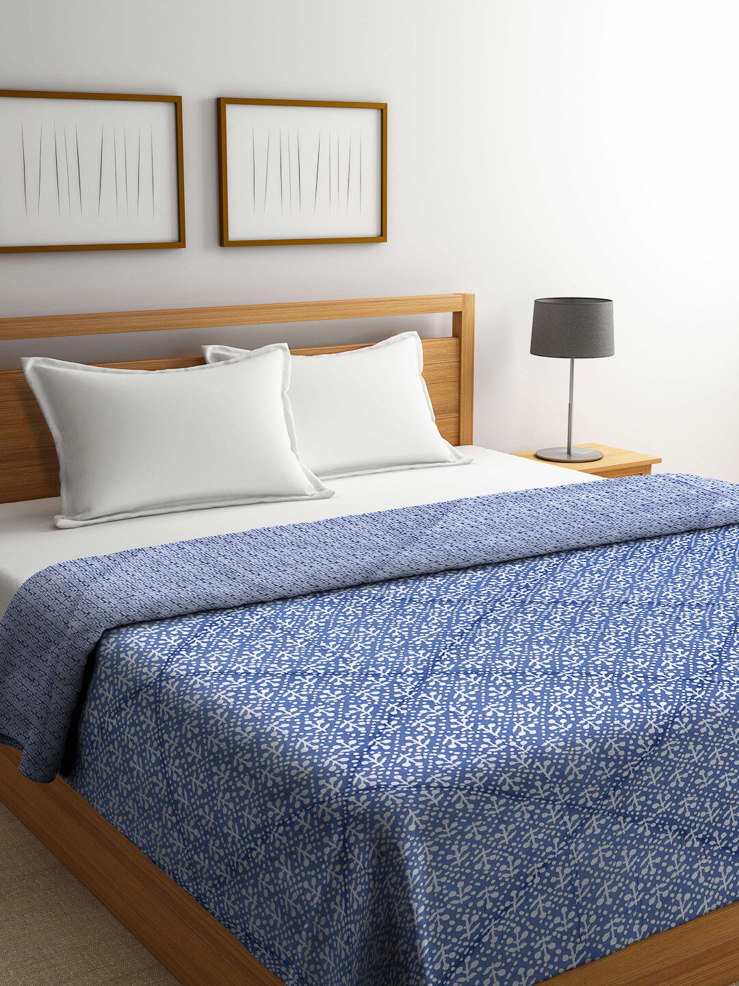 KLOTTHE Blue & White Prnted Mild Winter 600 GSM Cotton Double Bed Quilt Price in India