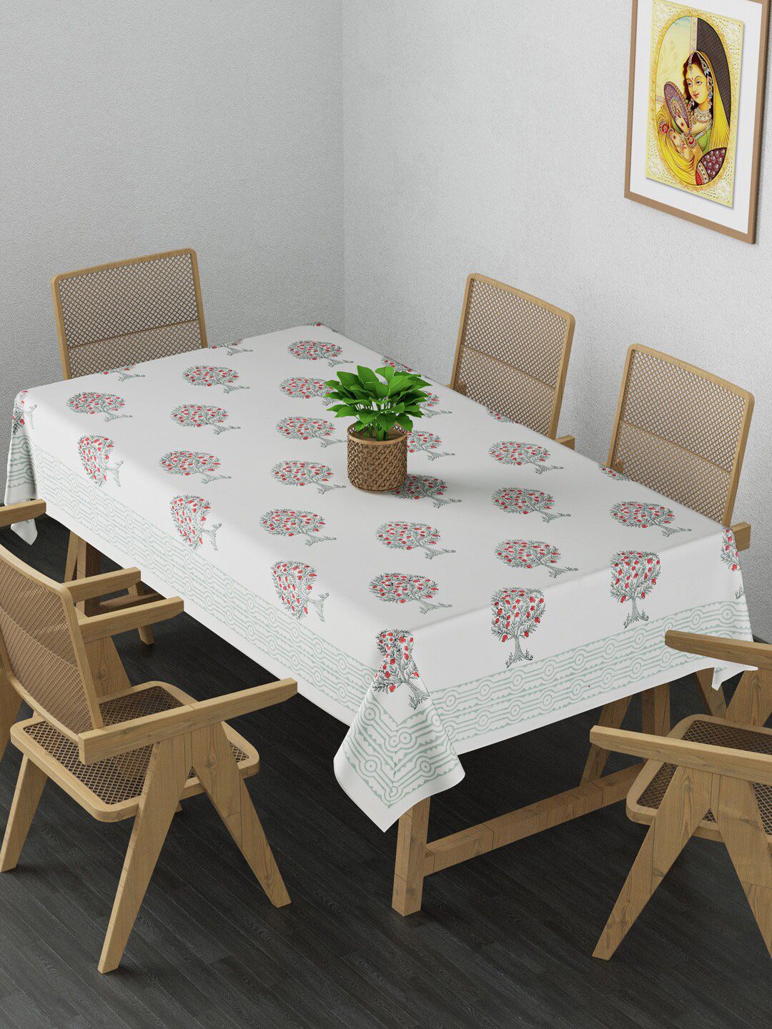 Gulaab Jaipur White Handblock Printed 6 Seater Table Cover Price in India