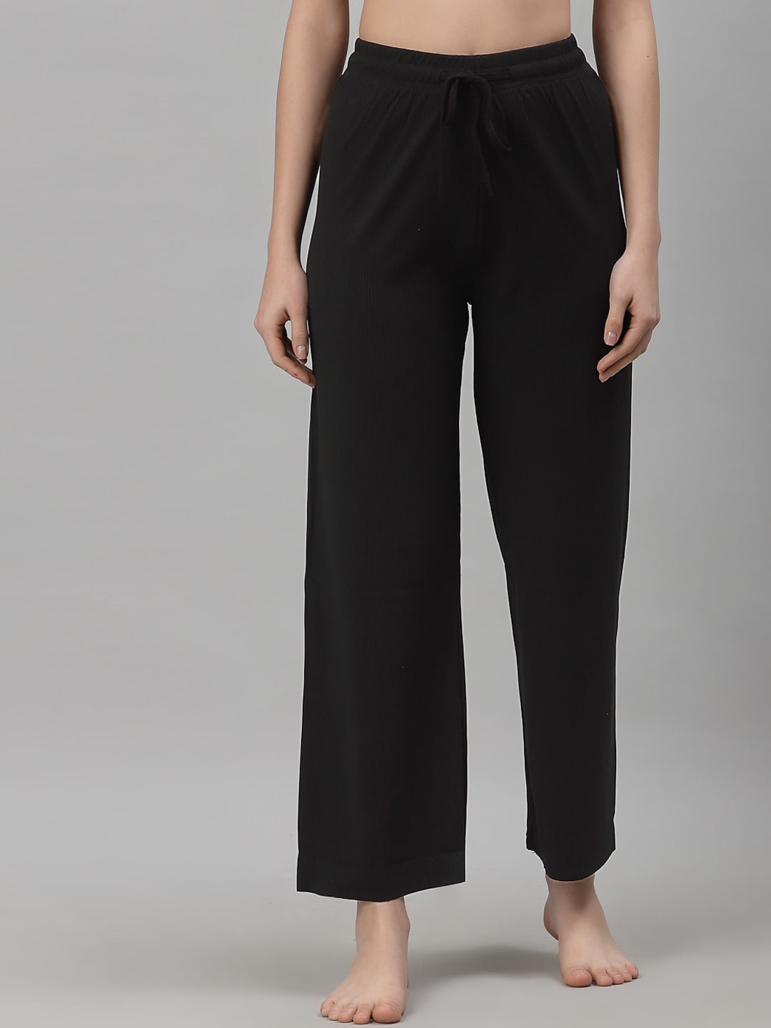 NEUDIS Women Black Solid Ribbed Cotton Lounge Pants Price in India