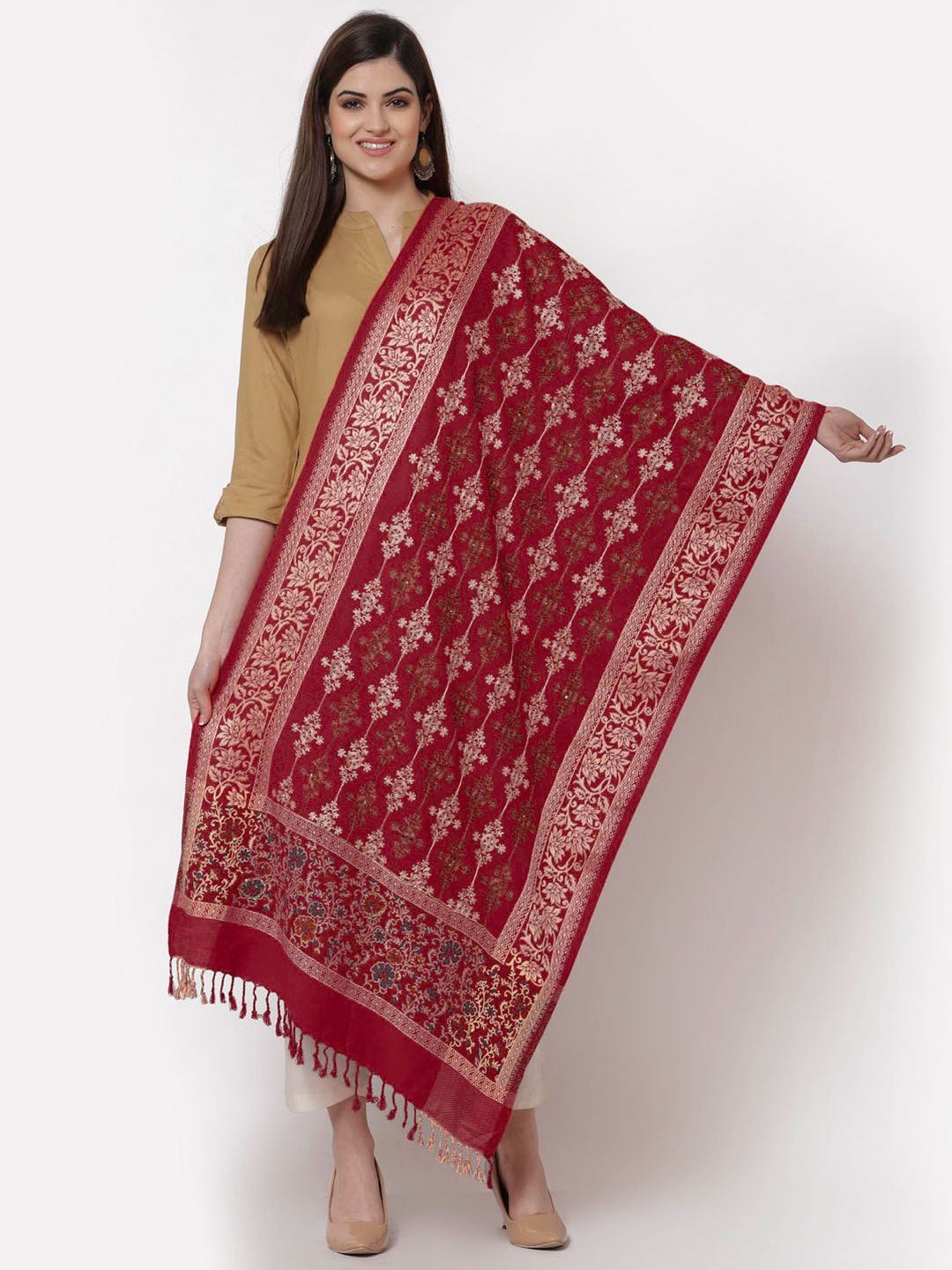 KLOTTHE Women Maroon & Blue Embroidered Stole Price in India