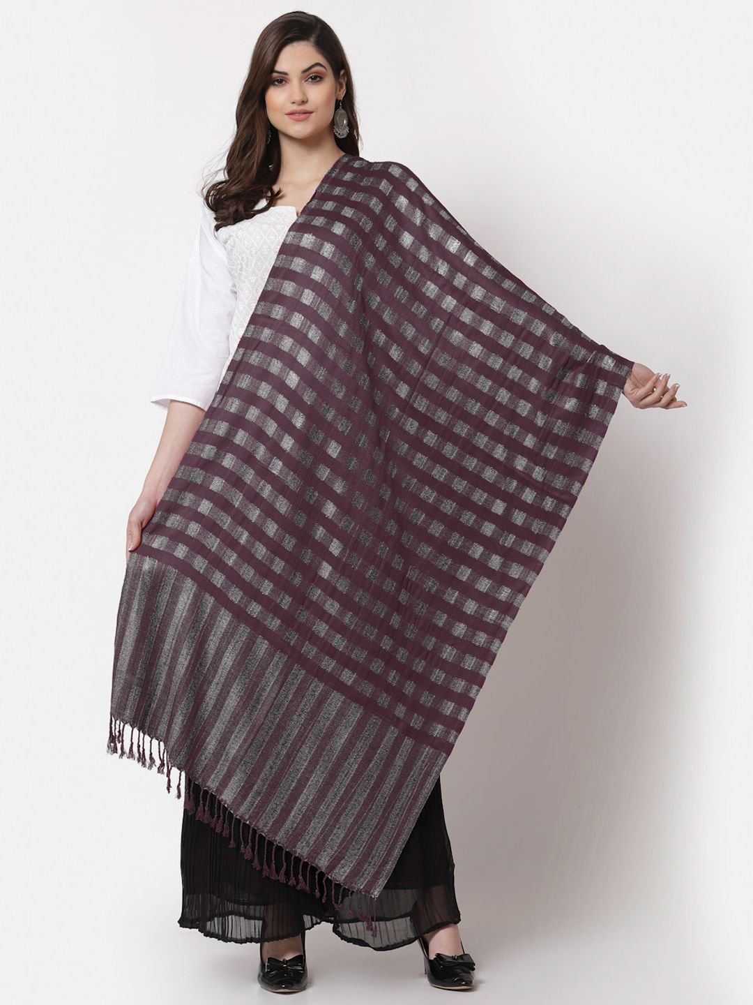 KLOTTHE Women Red & Grey Checked Stole Price in India