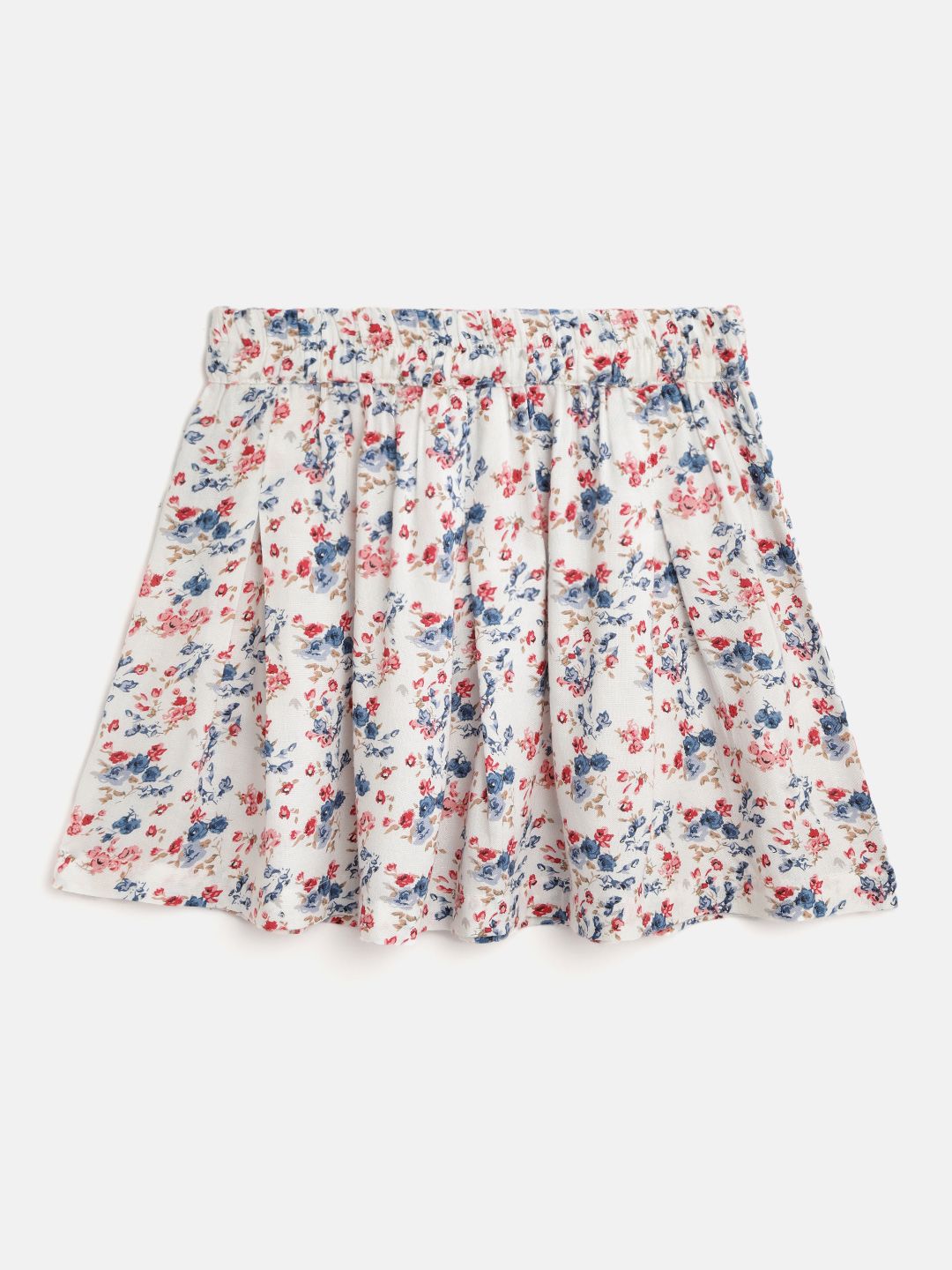 luyk Girls White & Blue Floral Print A-Line Mini Skirt