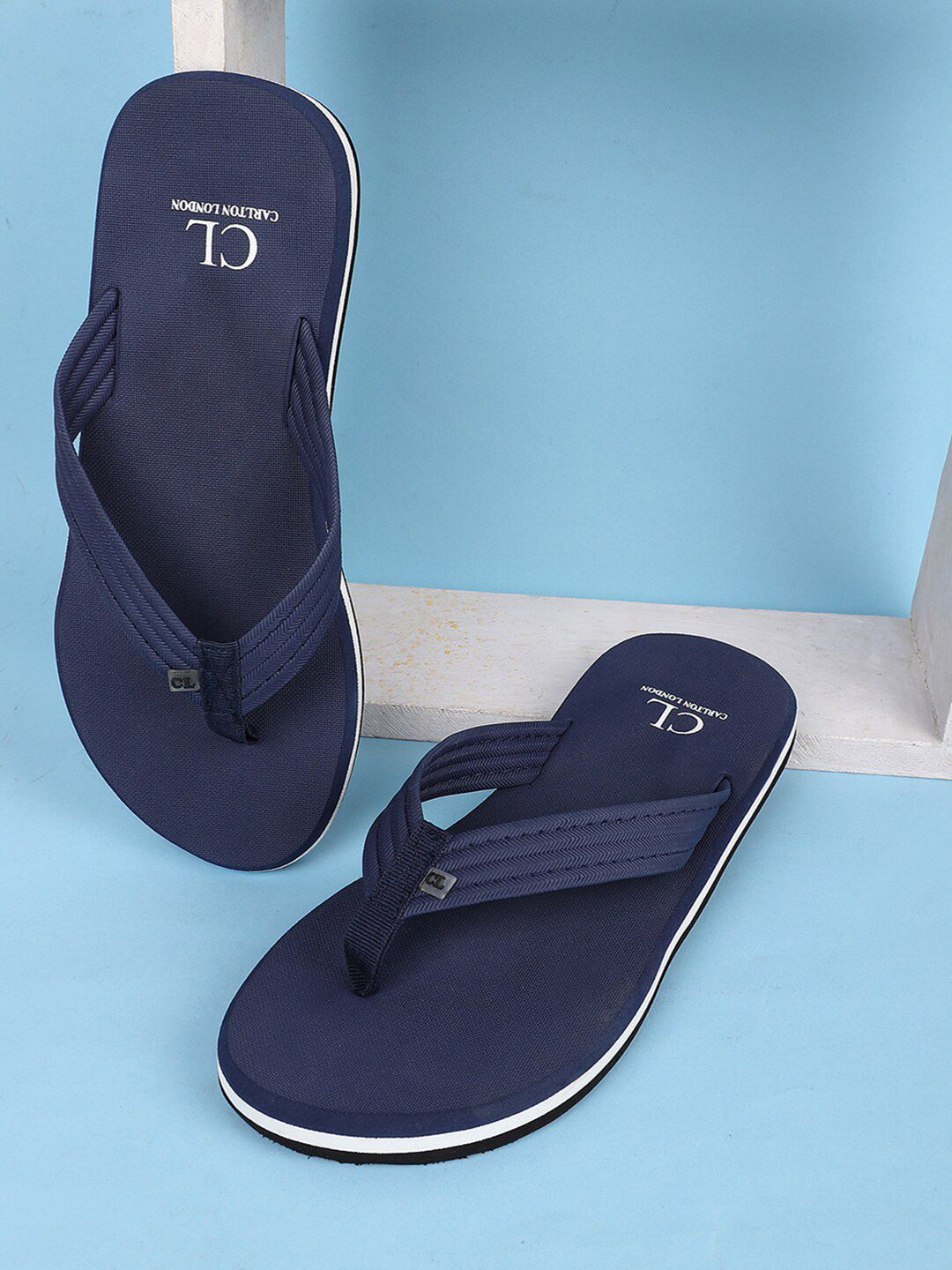 Carlton London Men Navy Blue Thong Flip-Flops