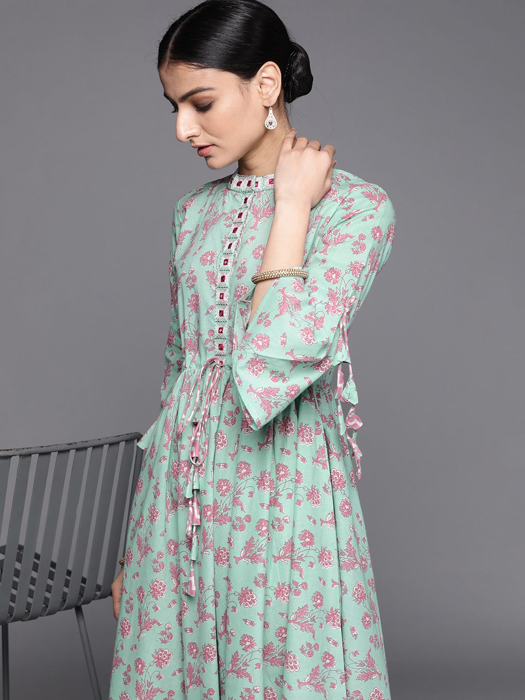 Libas Sea Green Floral A-Line Midi Dress Price in India