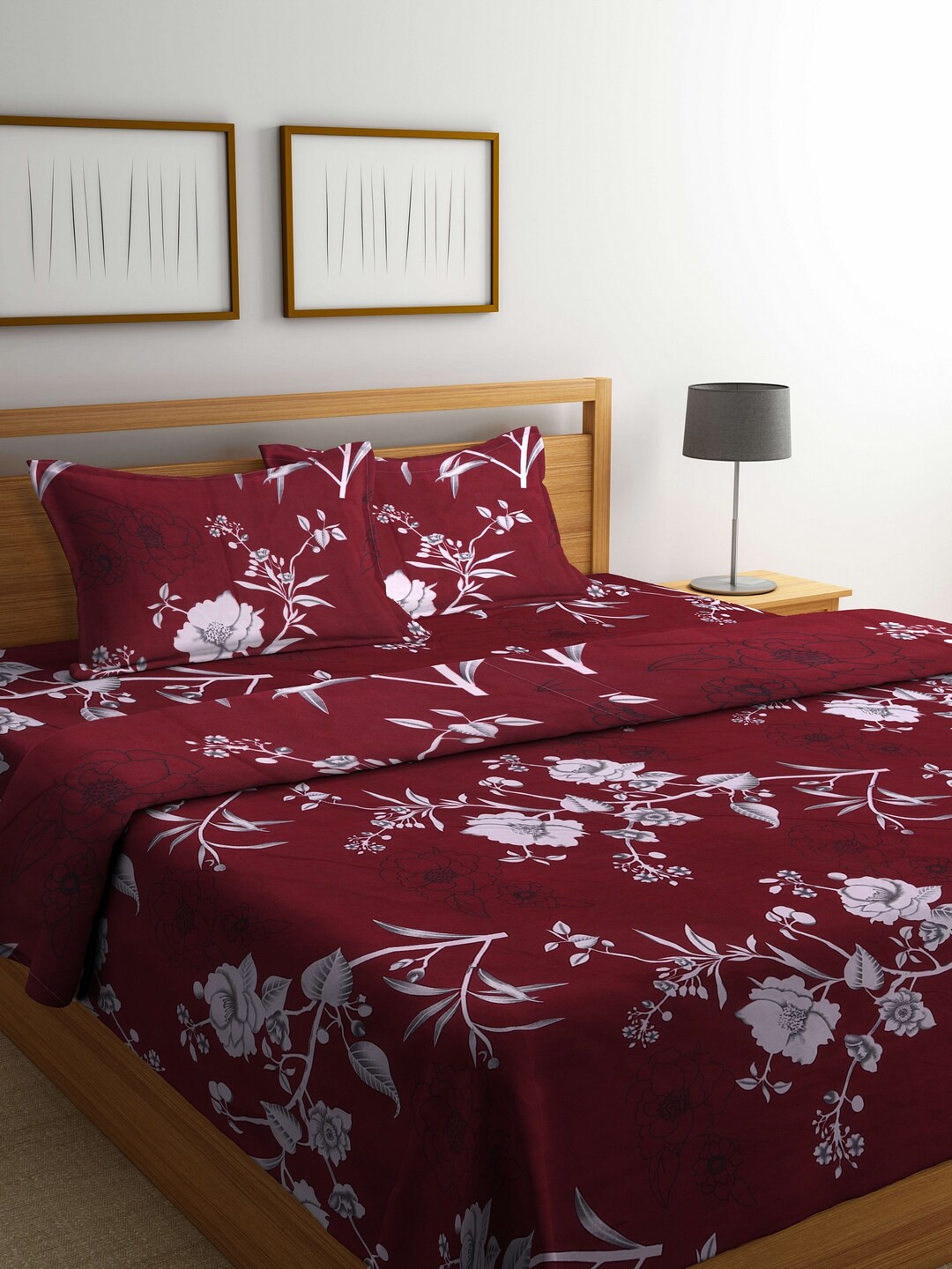 Arrabi Red & White Floral Printed Mild Winter 550 GSM Bedding Set Price in India