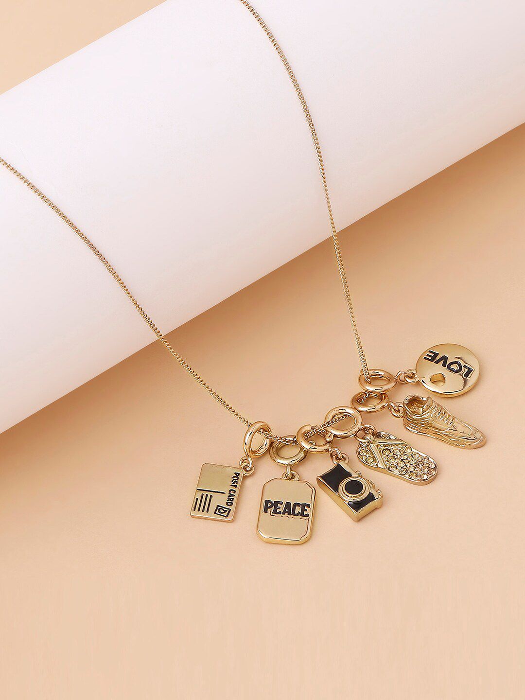 Lilly & sparkle Gold-Plated 6 Changeable Love Peace Post Card Shoes Charm Pendant Necklace Price in India