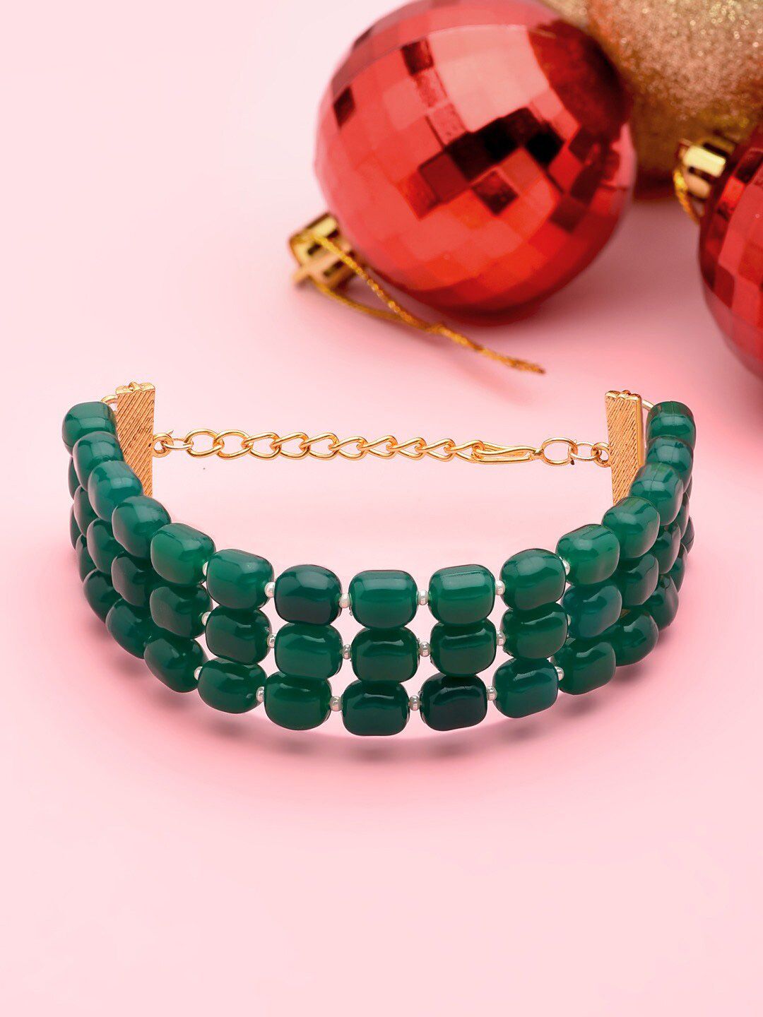 Zaveri Pearls Women Gold-Toned & Green Multistrand Bracelet Price in India