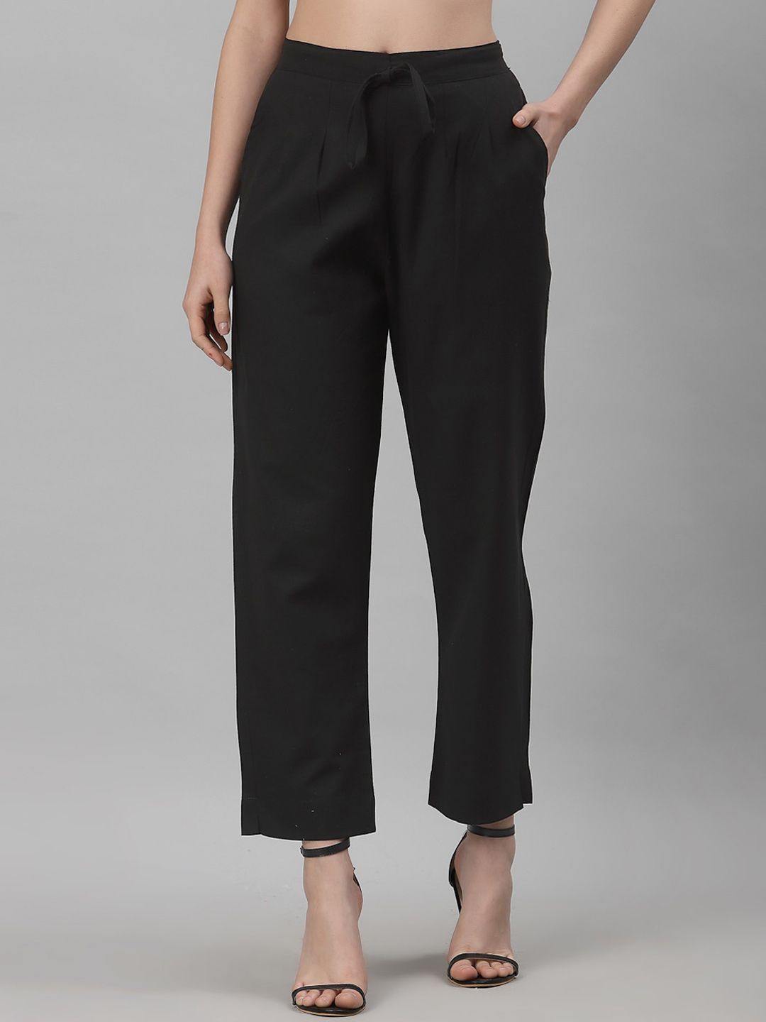 NEUDIS Women Black Classic Pure Cotton Cigarette Trousers Price in India