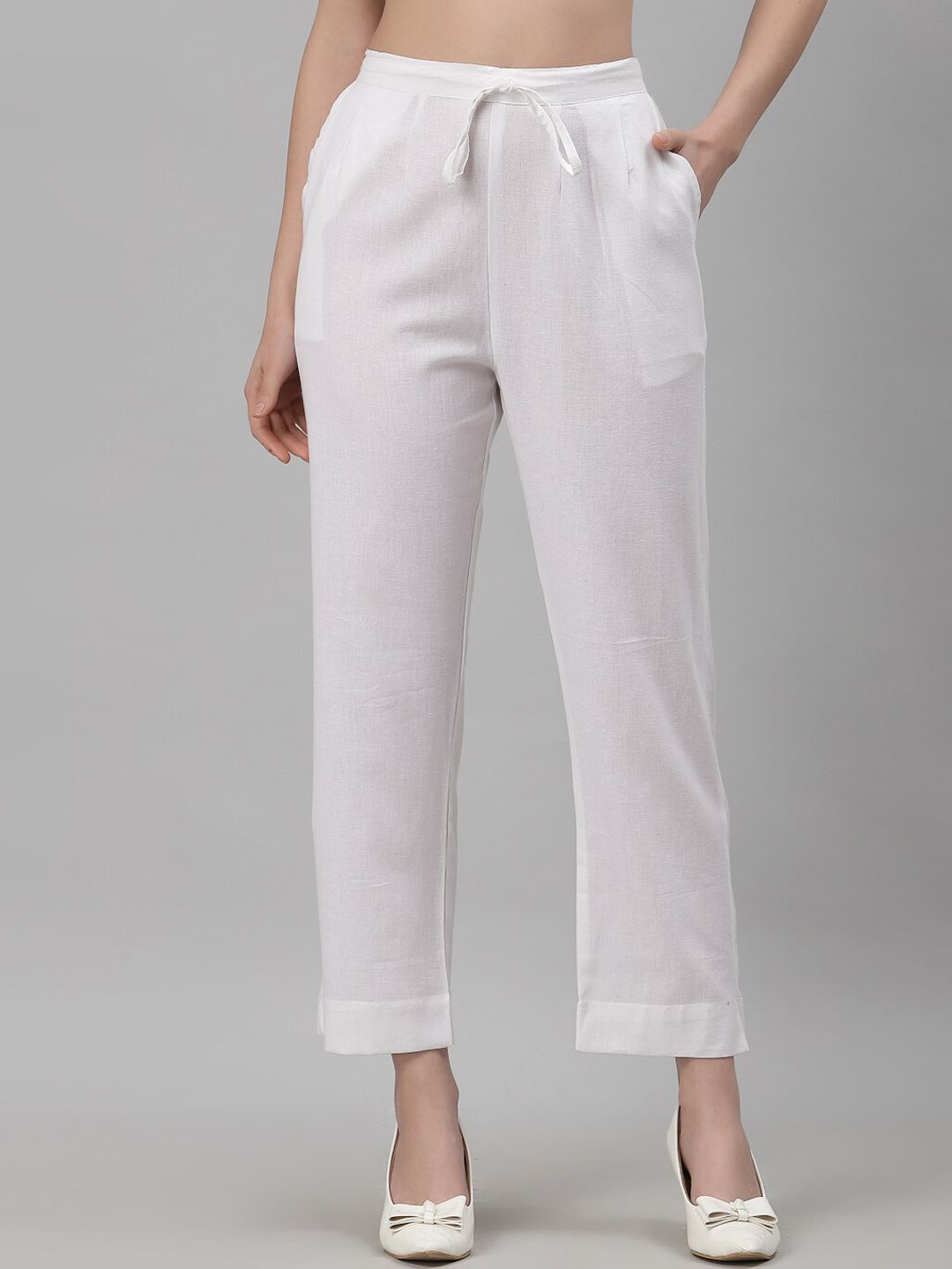 NEUDIS Women White Classic Cotton Trousers Price in India