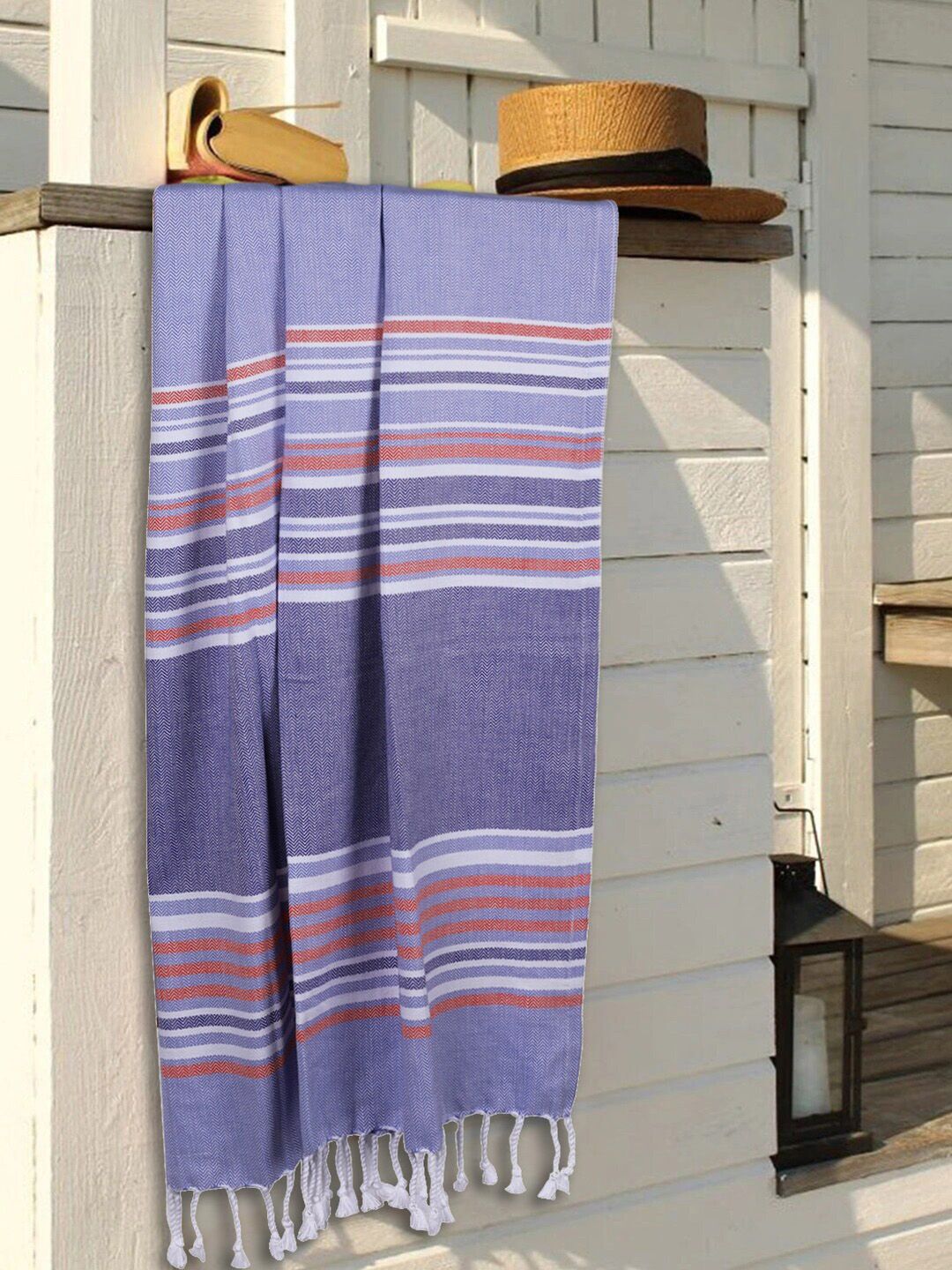BIANCA Blue & White Striped Pure Cotton 233 GSM Bath Towel Price in India